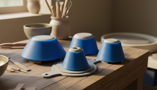 Wide mouth / bowl trimming chuck set in pottery studio